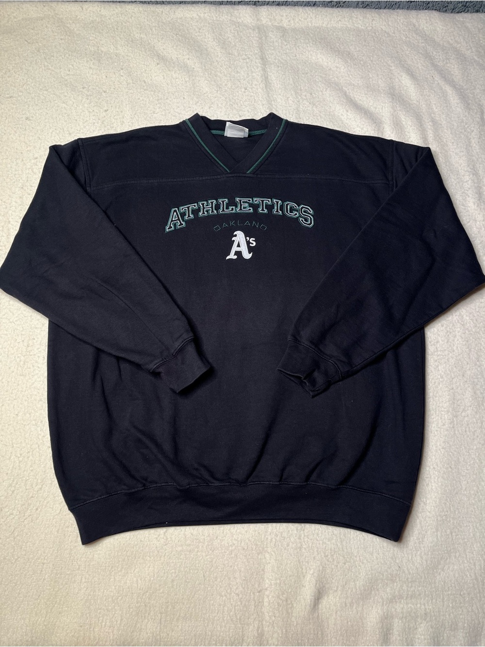 Vintage Lee Sport MLB Oakland Athletics Black Pullover Sweatshirt Mens XL Y2K